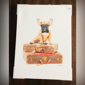 Canvas wall frame decor art French baby Bulldog & suitcases graphic.16”X12”X 2”